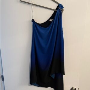 Halston Heritage One Shoulder Blue and Black Dress